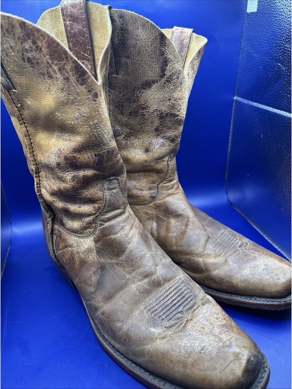 Justin Men's Brown Leather Cowboy Boots Size 12 D